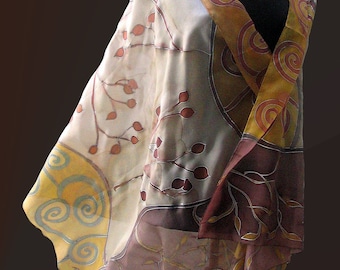 Hand Painted Silk Scarf, Art Deco Klimt Style Bridal Shawl