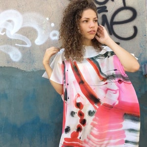 Hand painted silk tunic | Full length beach cover up | Women&#39;s wrap Summer fashion | Silk Kaftan painted | Crepe de Chine , Beach outfit