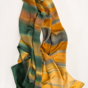 Amber Stripes Scarf Hand Painted Scarf Green Yellow Neck Scarf/ Luxury ...