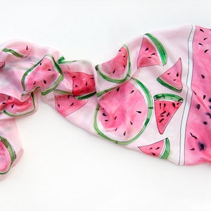 Hand painted silk scarf-Watermelon Juice. Summer scarves/ image 0