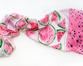 Hand painted silk scarf-Watermelon Juice. Summer scarves/ Fruits silk scarf/ Birthday gifts for her