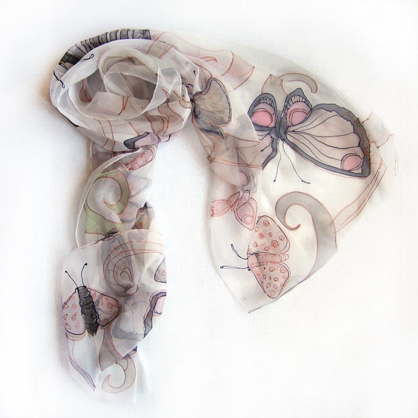 hand painted silk chiffon scarf The Butterfly