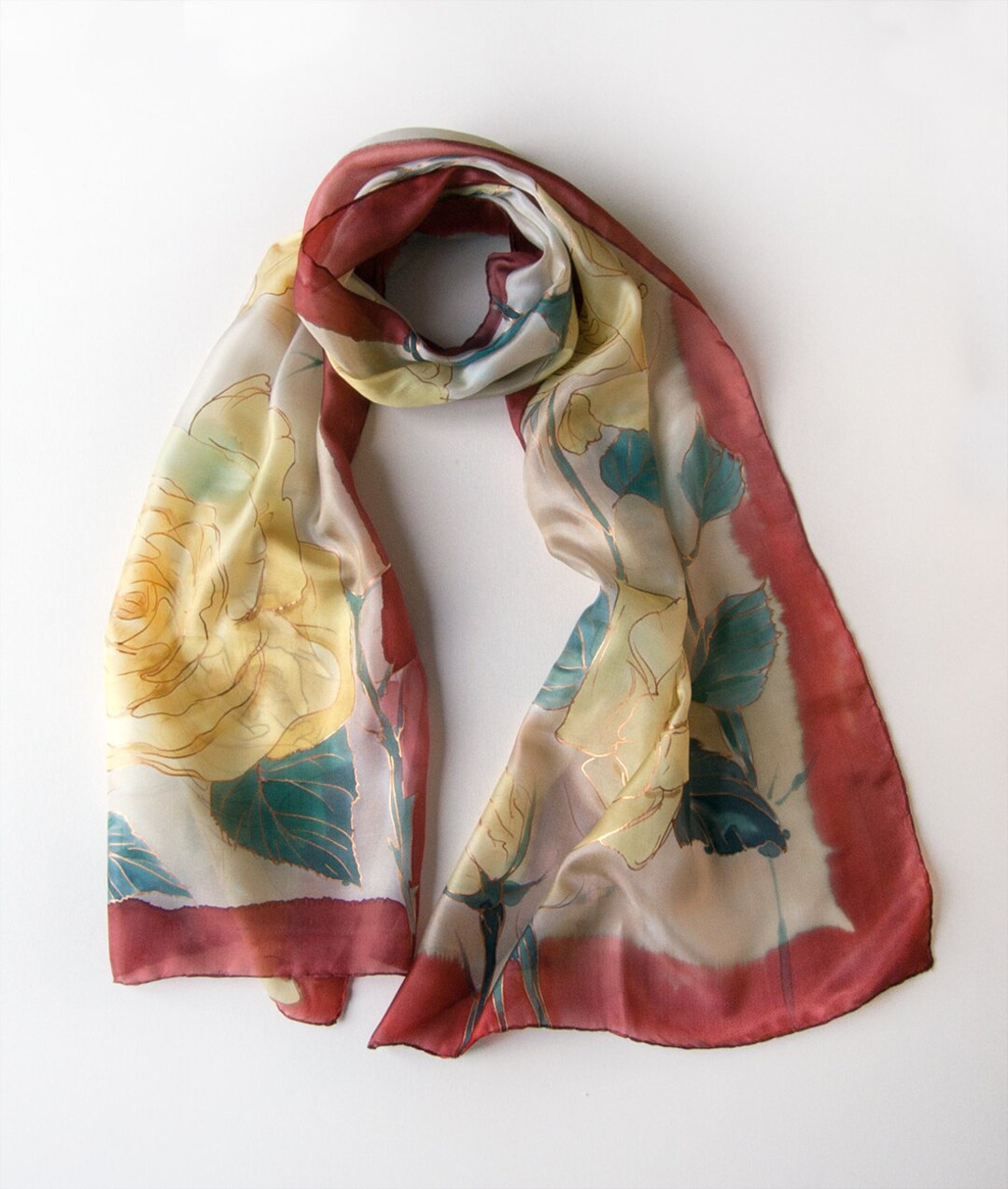 Rozenzijden sjaal handgeschilderd Sjaal met bloemen