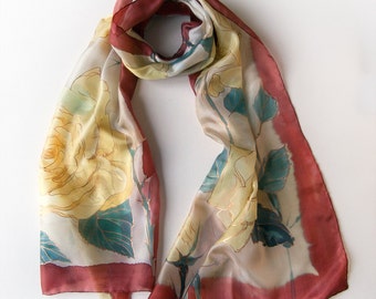 Roses Silk scarf Hand Painted | Floral Scarf | Women Fashion Accessories | Hand painted scarf Shawl | Spring scarf | Mothers Day gift