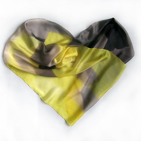 Hand painted silk scarf by Dimo -Yellow grey composition second theme