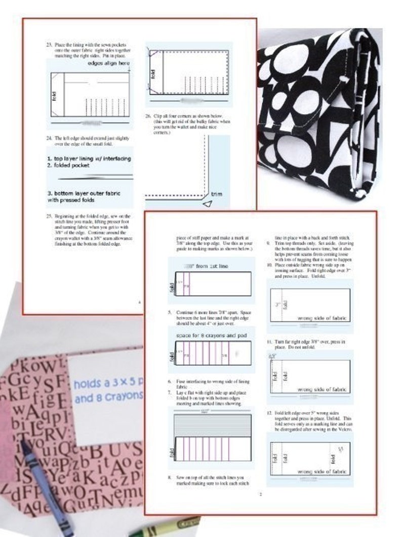 Crayon and Notepad Wallet, immediate download of pdf sewing pattern image 3