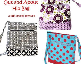 Out and About Hip Zipper Bag, immediate download of pdf sewing pattern- free shipping