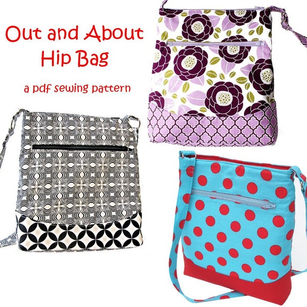 Out and About Hip Zipper Bag, immediate download of pdf sewing pattern- free shipping