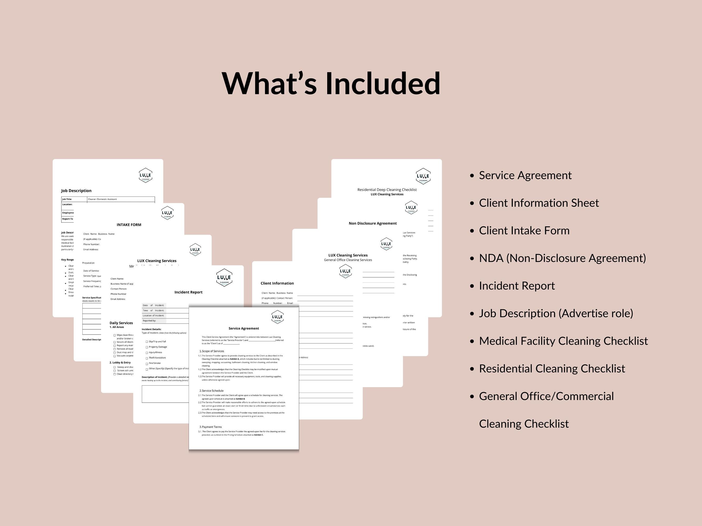 CLEANING SERVICE Business Templates and Forms Bundle, Service Agreement ...