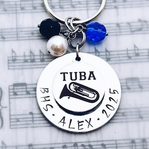 Tuba Sousaphone Personalized Charm Keychain, Marching Band, Orchestra, Musician, Senior, Banquet, Graduation, Custom Key Ring Gift