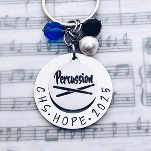 Percussion Drum Stick Charm Personalized Keychain, Percussionist, Front Ensemble, Pit, IPE Percussion, Musician, Marching Band, Senior Gift