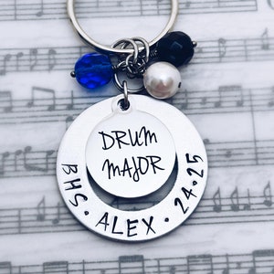 Drum Major Personalized Charm Keychain, Marching Band Drum Major, Band Leadership, Senior, Grad, Birthday Charm Key Ring Keychain  Gift