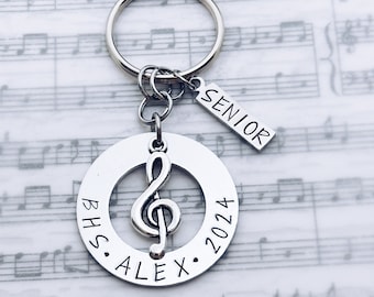 Treble Clef Music Note Senior Charm Keychain, Marching Band, Orchestra, Symphony, Choir, Senior Banquet, Grad, Personalized Gift