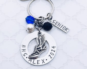 Track Cross Country Runner Charm Personalized Keychain Gift, Wing Running Shoe, Senior Banquet Gift, Team Gift, Grad, Graduation