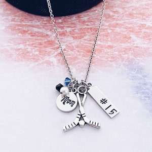 Ice Hockey Mom Number Necklace, Personalized Ice Hockey Sticks Custom Number Hockey Mom Charm Jewelry Gift