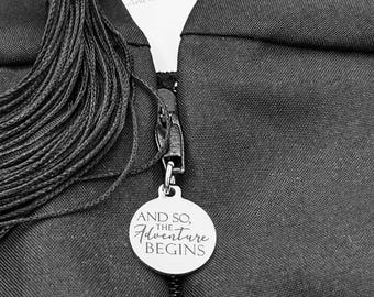 Graduation Quote Charm, Stainless Steel Grad Gown Zipper Pull, 2026 Grad Gift