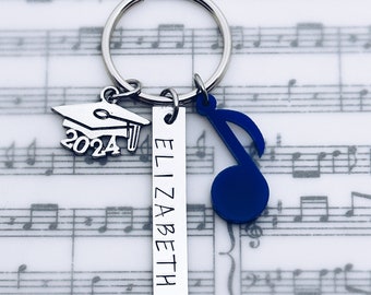 Music Note Personalized Charm Keychain 2024 Grad Gift, Marching Band, Color Guard, Choir Chorus Orchestra Grad, Music Note Charm Senior Gift