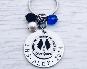 Color Guard Personalized Keychain, Whip It Strip It Flip It Color Guard Quote Gift, Color Guard Senior Grad Graduation Charm Keychain Gift