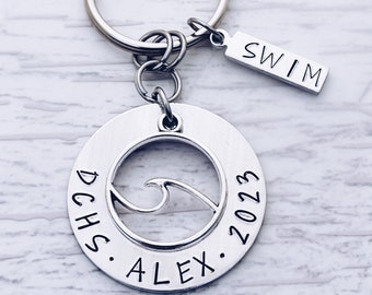 Swim Team Senior Keychain, Personalized Swim Team Gifts, Personalized Swim Team Dive Keychain Charm Gifts, Senior Swim Dive Team Gifts, Wave