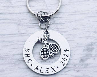 Personalized Tennis Charm Keychain, Tennis Senior Gift, Tennis Player Gift, Tennis Racquet Charm, Tennis Grad Gift, Tennis Keychain, Tennis