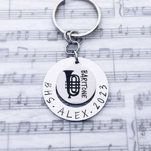 Baritone Horn Personalized Charm Keychain, Marching Band Baritone, Musician, Senior, Teacher, Banquet, Grad, Graduation, Marching Band Gift