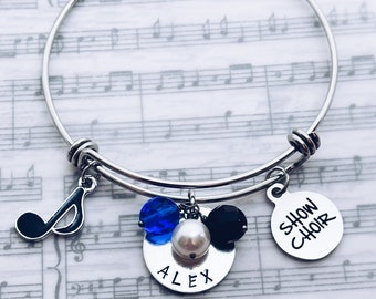 Show Choir Charm Bracelet, Music Note Charm, Senior, Grad, Personalized Charm Bangle Bracelet, 16th Birthday, Choir Graduation Gift