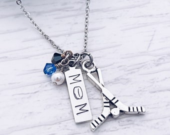Ice Hockey Mom Necklace, Ice Hockey Sticks Charm, Team Mom, Custom Hockey Mom Gift, Silver Hockey Charm Jewelry, Unique Custom Made Gift
