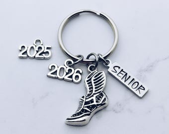 Track or Cross Country Senior Charm Keychain, XC, (2026), (2027), Team Banquet, Grad, Graduation, Wing Running Shoe, Key Ring, Runner Gift
