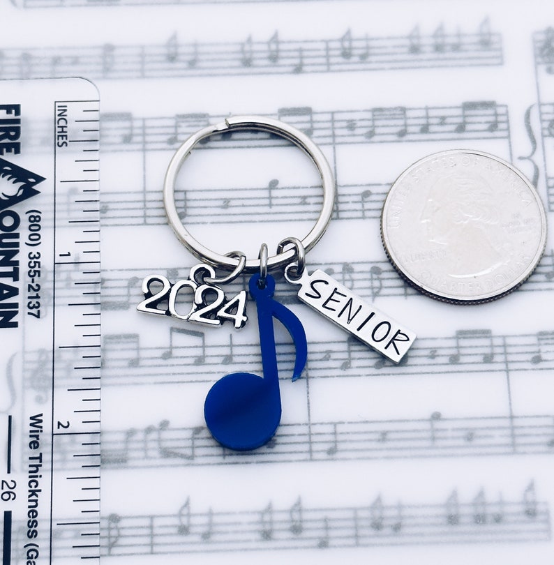 2024 Marching Band and Color Guard Senior Music Note Charm Keychain, Orchestra, Symphony, Choir, Chorus 2024 Senior Charm Key Ring Keychain image 4