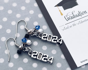 2024 Grad Dangle Silver Earrings, Class of 2024 Graduation Day Charm Earrings, 2024 Grad Charm Jewelry, 2024 Grad Gift