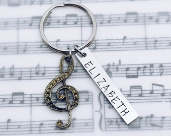 Music Note Treble Clef Personalized Charm Keychain, Musician Birthday, Marching Band, Chorus, Choir, Orchestra, G Clef, Music Teacher, Gifts