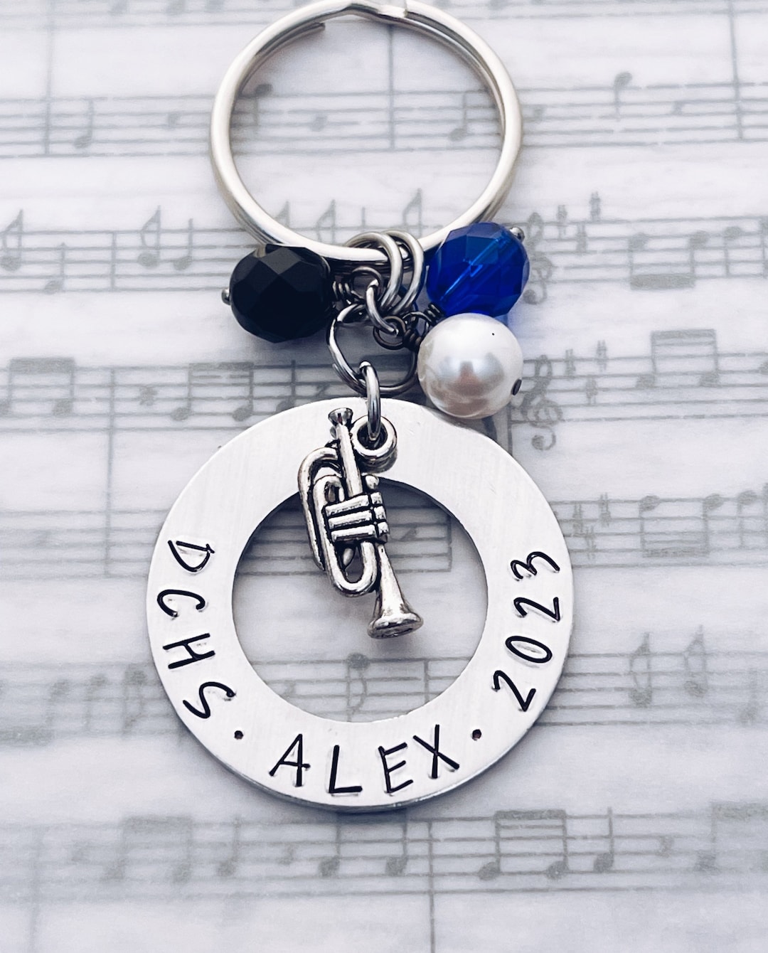 Trumpet Charm Personalized Keychain Gift, Senior Gifts, Trumpet