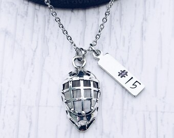 Hockey Goalie Mask Charm Necklace, Personalized Ice Hockey Goalie Jewelry, Goalie Mom, Coach, Goalie Mask, Girlfriend, Birthday Jewelry Gift
