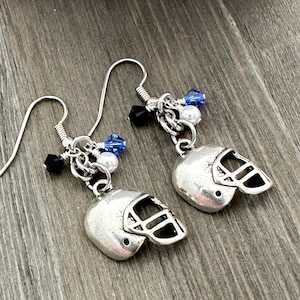 Football Helmet Charm Crystal Dangle Stainless Steel Hook Earrings, Football Mom Spirit Wear, Team Mom, Manager, Football Charm Jewelry Gift