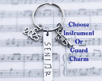 Marching Band and Color Guard 2025 Senior Music Note Instrument Charm Keychain Key Ring Gift, Orchestra, Symphony, Senior Night Banquet