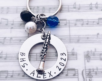 Clarinet Charm Personalized Keychain Gift, Musician, Teacher, Marching Band, Orchestra, Recital, Senior, Grad, Graduation, Music Gifts