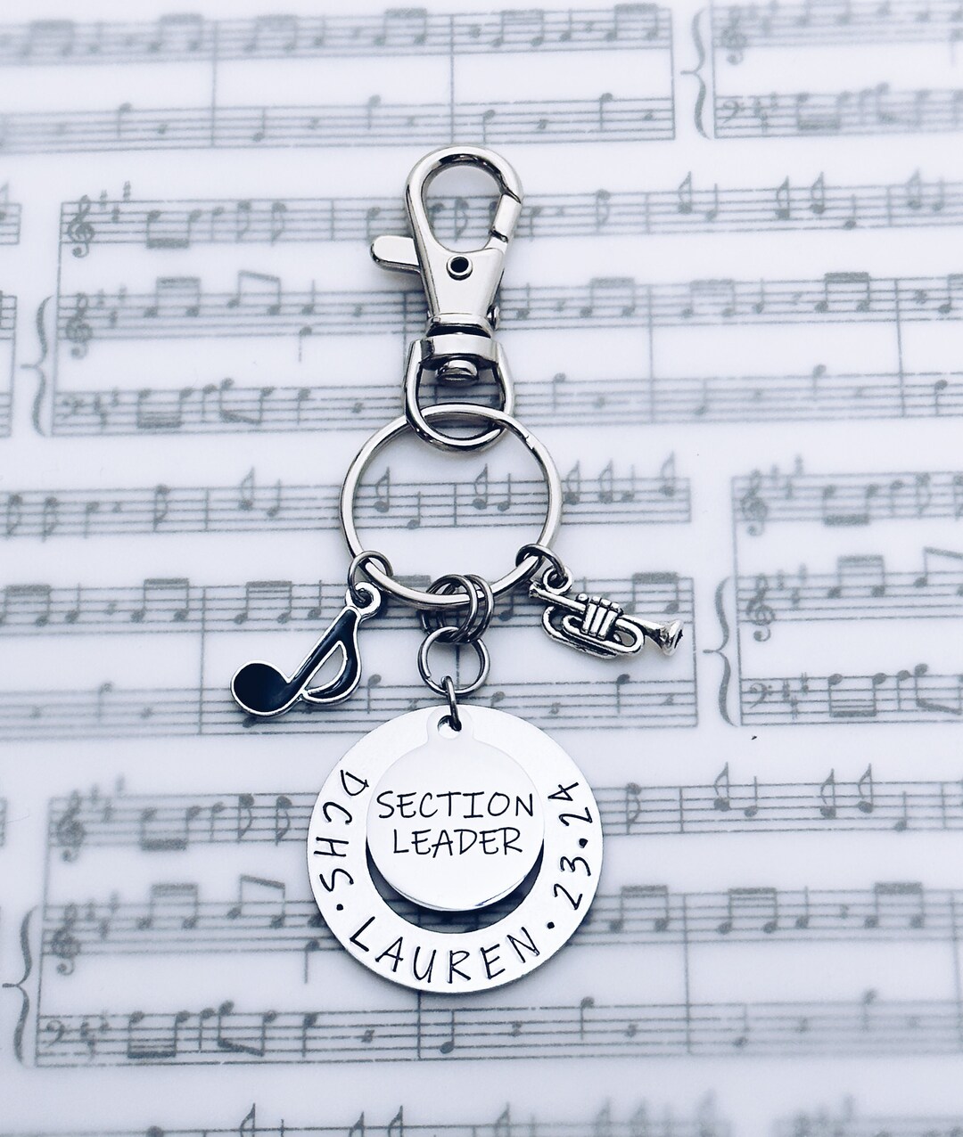 Marching Band Section Leader Charm Keychain, Band Leadership, Music