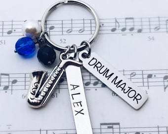 Drum Major Charm Personalized Keychain Gift, Marching Band Drum Major, Band Leadership, Senior, Banquet, Grad, Keychain Key Ring Music Gift