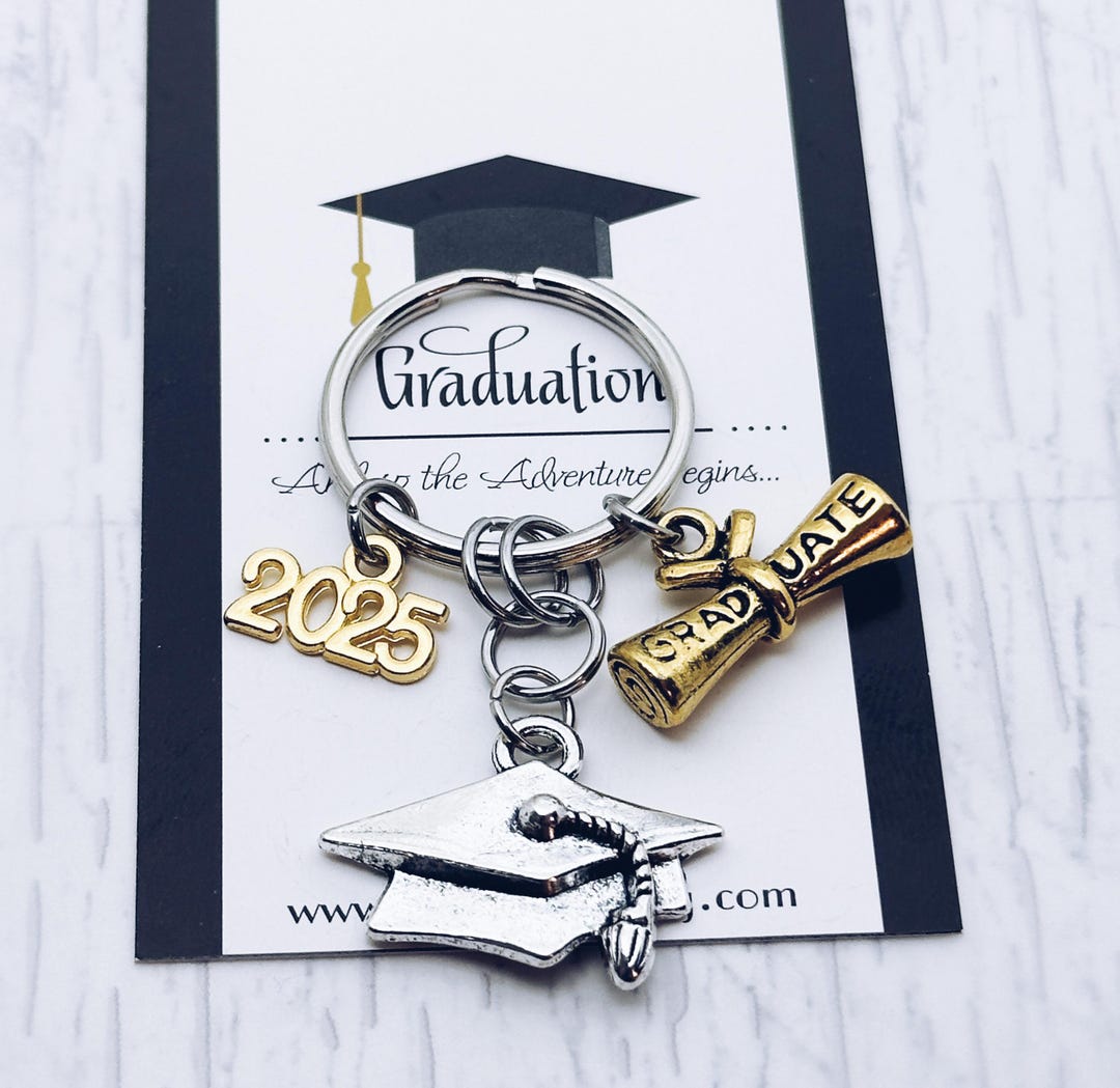 2025 Graduation Cap Charm Keychain, Gold Graduate Diploma Charm, Class ...