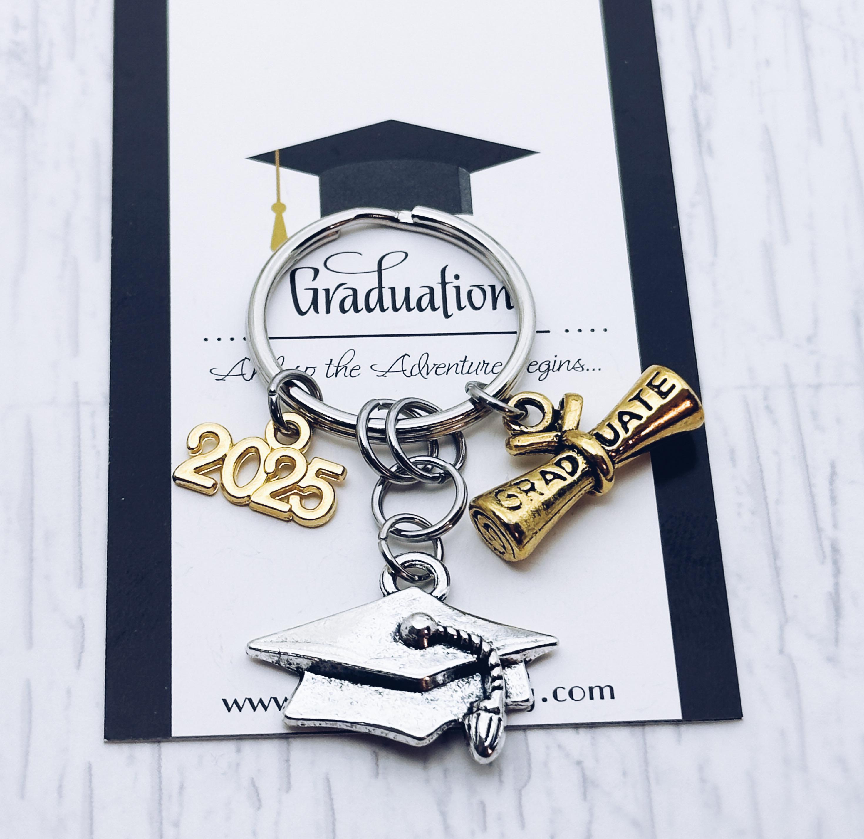 2025 Graduation Cap Charm Keychain, Gold Graduate Diploma Charm, Class of 2025, Grad Cap, Key Ring, Gold 2025 Charm, Grad, Graduation Gift