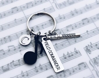 Marching Band Field Commander Personalized Initial Charm Keychain, Key Ring,  Banquet, Birthday Gift