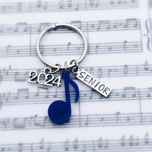 2024 Marching Band and Color Guard Senior Music Note Charm Keychain, Orchestra, Symphony, Choir, Chorus 2024 Senior Charm Key Ring Keychain image 1