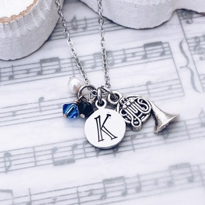 French Horn Charm Necklace, Marching Band, Orchestra, Symphony, Band Mom, French Horn Musician, Teacher, Director, Birthday, Jewelry Gift