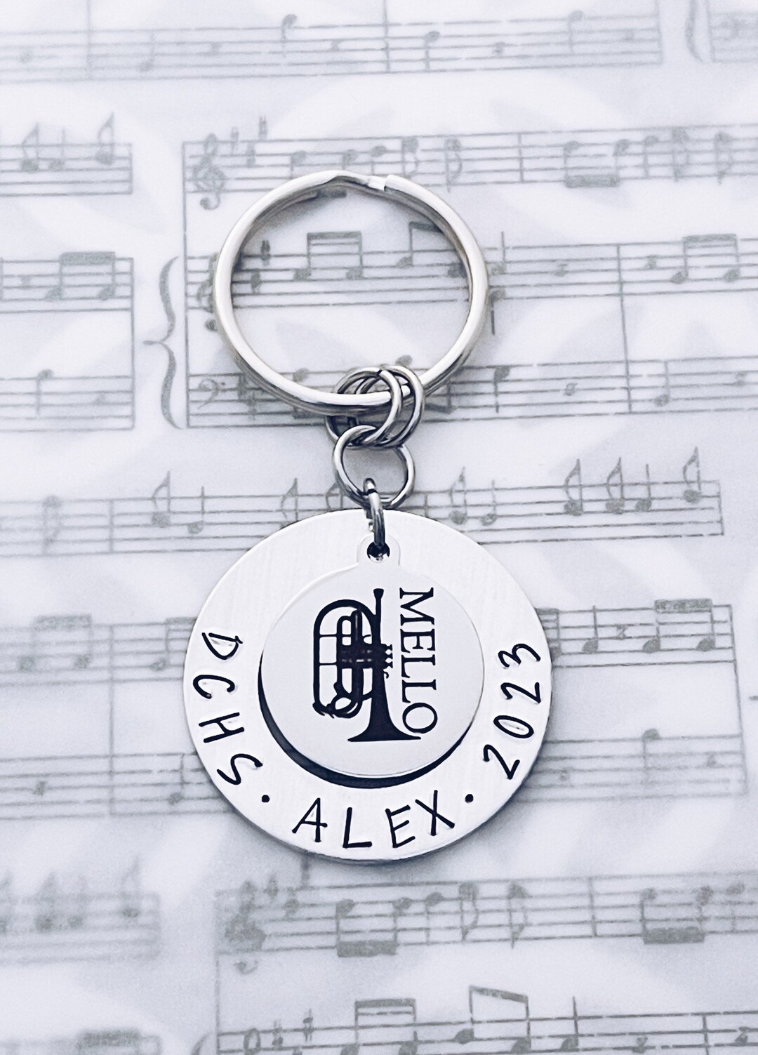 Mellophone Horn Charm Keychain, Marching Band, Senior, Grad, Graduation