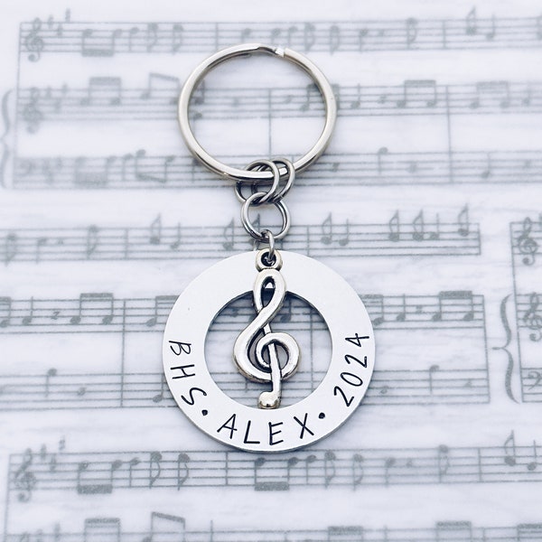 Treble Clef Music Note Charm Keychain, Marching Band, Orchestra, Symphony, Color Guard, Choir, Chorus, Senior, Grad, Personalized Gift