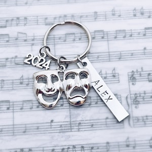 Theater Comedy Tragedy Mask Charm Personalized Keychain, Drama Theater Gift, Theater Kid, Actor, Coach, Senior, Grad, Theatre Gift