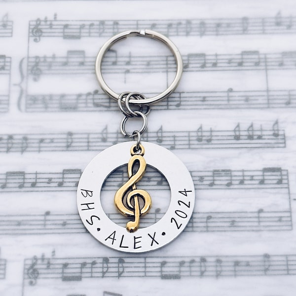 Treble Clef Music Note Charm Keychain, Personalized Gift, Marching Band, Choir, Chorus, Symphony, Senior, Grad, Graduation, Key Ring Gift