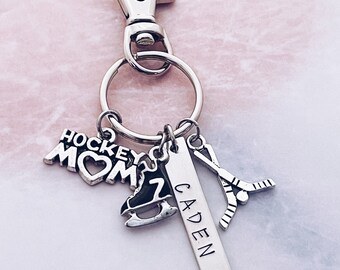 Ice Hockey Mom Keychain, Hockey Mom Charms, Hockey Mom Gifts, Personalized Hockey Mom Charm Keychain Gift