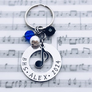 Music Note Charm Personalized Keychain, Marching Band, Symphony, Orchestra, Choir Chorus, Senior, Grad, Graduation, Custom Music Note Gift