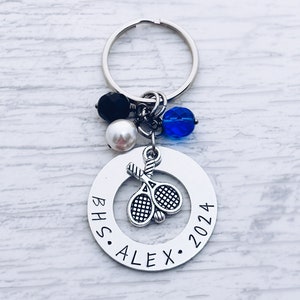 Tennis Gift Charm Keychain, Tennis Player Senior End of Season Banquet Grad Gift, Coach Gift, Custom Hand Stamped Personalized Keychain